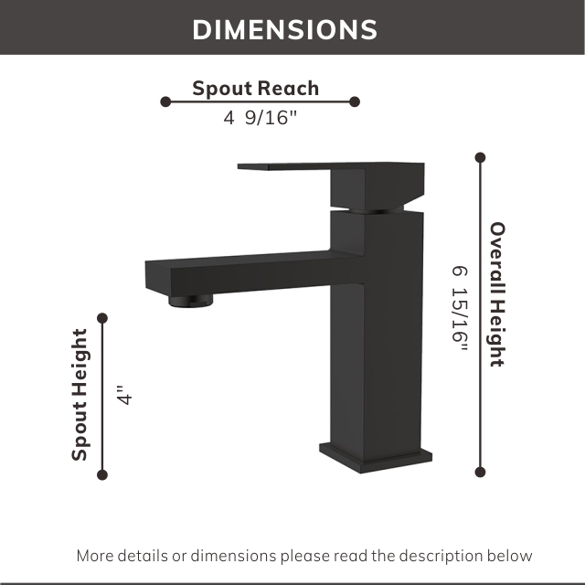 Robinet de salle de bain en acier inoxydable noir mat solide